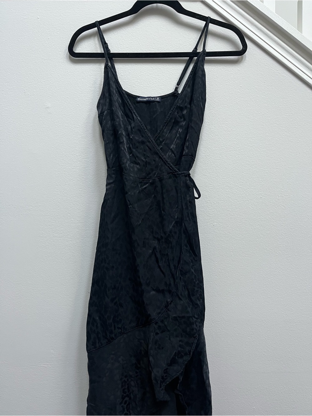 Abercrombie Black Satin Wrap Slip Midi Dress